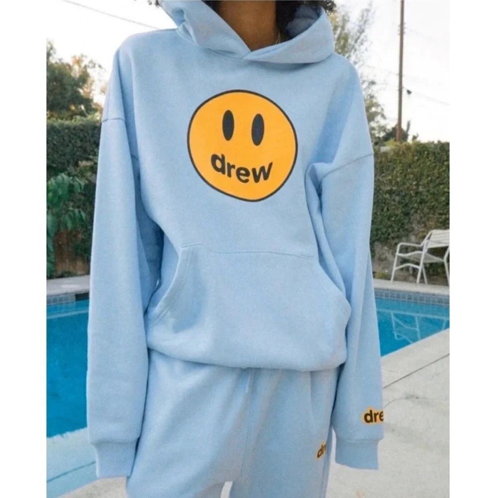 Drew Smiley Face Hoodie - sky blue XL